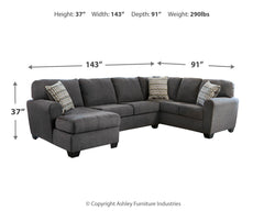 Ambee - Left Arm Facing Corner Chaise 3 Pc Sectional - Slate