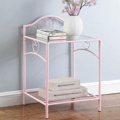 Massi - 1-Shelf Nightstand With Glass Top - Powder Pink