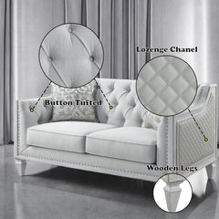 Katia - Loveseat - Light Gray Linen & Weathered White Finish