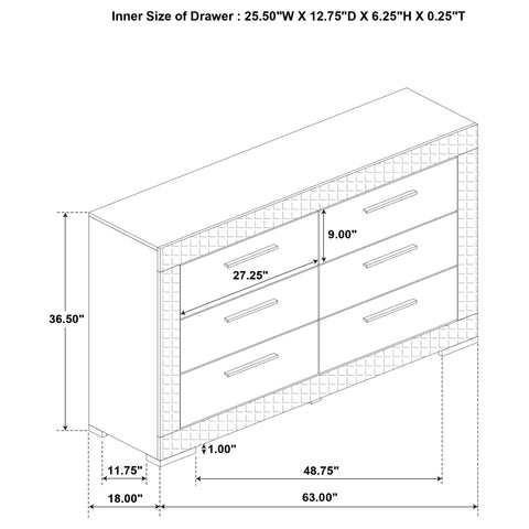 Ives - 6-Drawer Dresser Cabinet - White High Gloss