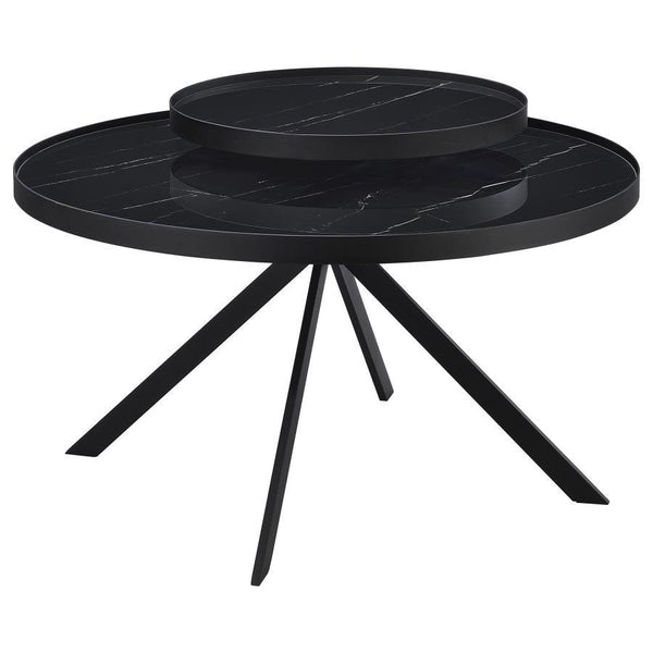 Briggs - Round Marble Printed Glass Top Coffee Table