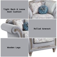 Pelumi - Chair With 3 Pillows - Light Gray Linen & Platinum