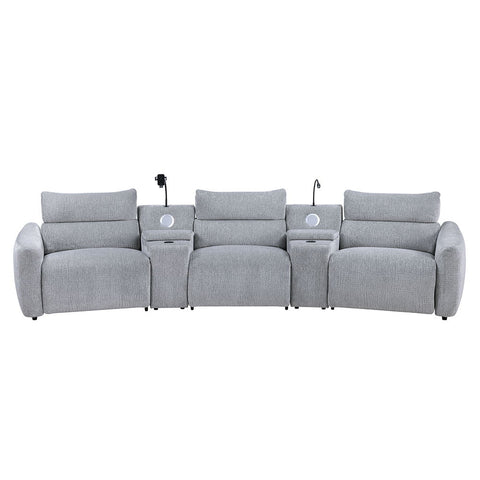 Fullar - Modular Console With Wireless Charger - Light Gary Chenille
