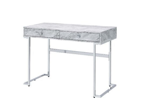 Tigress - Writing Desk - White Printed Faux Marble & Chrome Finish