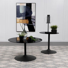 Ganso - Round Metal End Table With Tempered Glass Top - Black