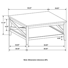 Hollis - Square Wood Coffee Table With Shelf - Brown And White