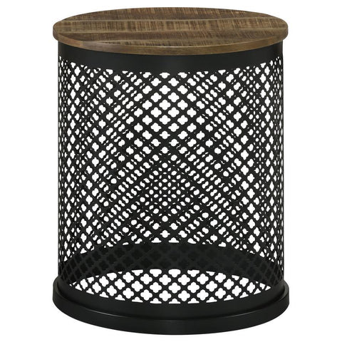 Aurora - Round Drum Base Accent Side Table - Natural And Black