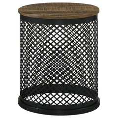 Aurora - Round Drum Base Accent Side Table - Natural And Black