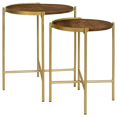 Malka - 2 Piece Round Wood Nesting Table - Dark Brown And Gold