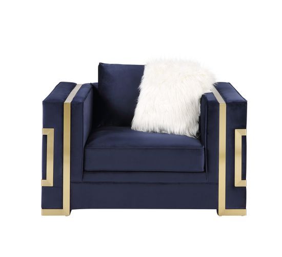 Virrux - Chair - Blue Velvet & Gold Finish