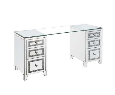 Noralie - Writing Desk - Clear Glass, Mirrored & Faux Diamonds - 31"