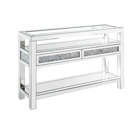 Noralie - Accent Table With Glass Top - Mirrored & Faux Diamonds - 32"