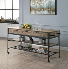 Macaria - Kitchen Island - Rustic Oak & Black Finish - 33"