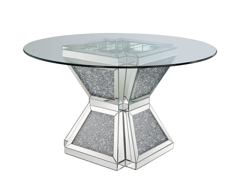 Noralie - Dining Table - Clear Glass, Mirrored & Faux Diamonds - 31"