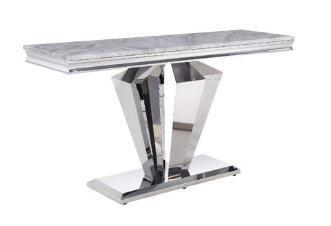 Satinka - Accent Table - Light Gray Printed Faux Marble & Mirrored Silver Finish