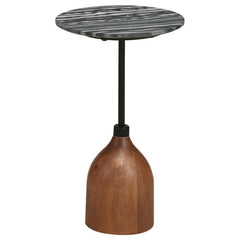 Ophelia - Round Marble Top Accent Side Table - Black