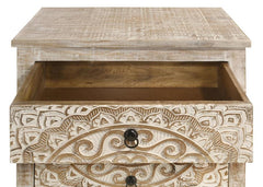 Mariska - 3-Drawer Wood Mandala Cabinet - Distressed White