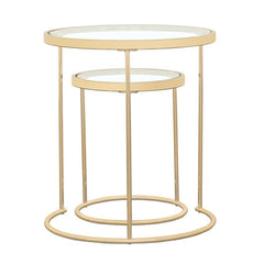 Maylin - 2 Piece Round Glass Top Nesting Table Set - Gold