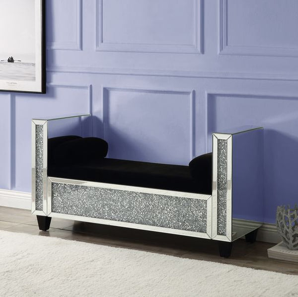 Noralie - Bench - Mirrored & Faux Diamonds - 28"