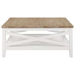 Hollis - Square Wood Coffee Table With Shelf - Brown And White