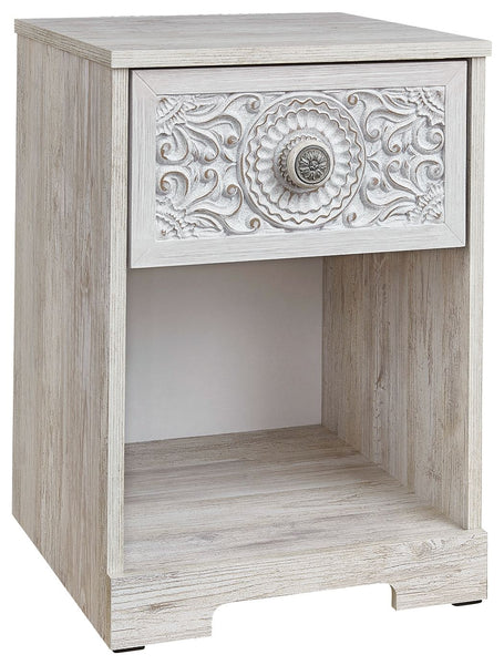 Paxberry - Whitewash - One Drawer Night Stand - Open Cubby