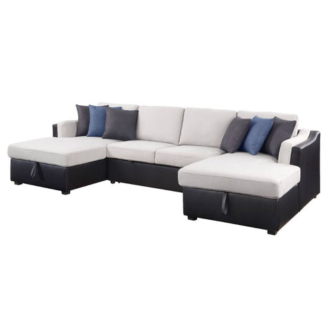 Merill - Sectional Sofa - Beige Fabric & Black PU