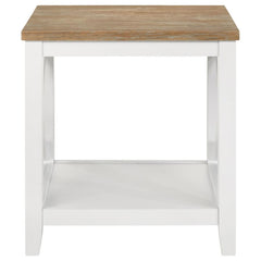 Hollis - Square Wood End Table With Shelf - Brown And White