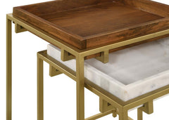 Bolden - 2 Piece Wood And Marble Top Nesting Table Set - Gold