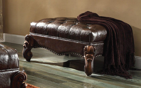 Versailles - Ottoman - 2-Tone Dark Brown PU & Cherry Oak