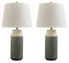 Afener - Blue / Beige - Ceramic Table Lamp (Set of 2)