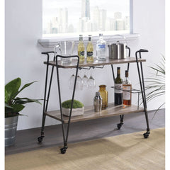 Paulsen - Serving Cart - Rustic Oak & Dark Bronze