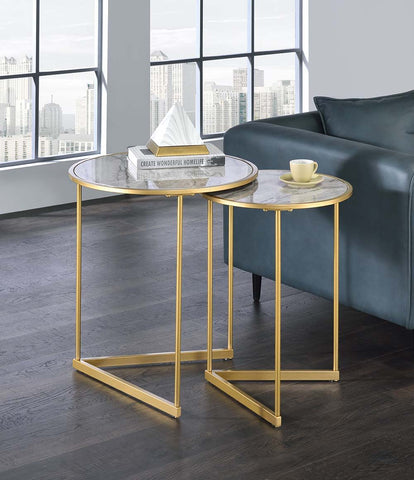 Garo - Accent Table - Faux Marble & Gold Finish