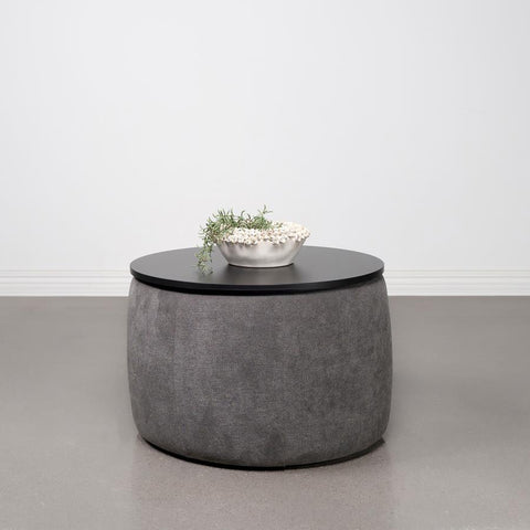 Tesoro - Round Upholstered Lift Top Storage Ottoman - Gray