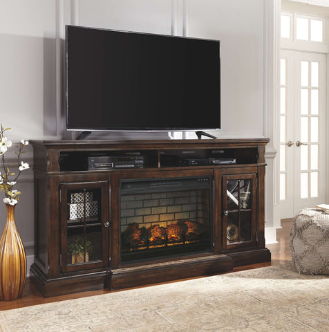 Roddinton - Dark Brown - 2 Pc. - 74" TV Stand With Electric Infrared Fireplace Insert