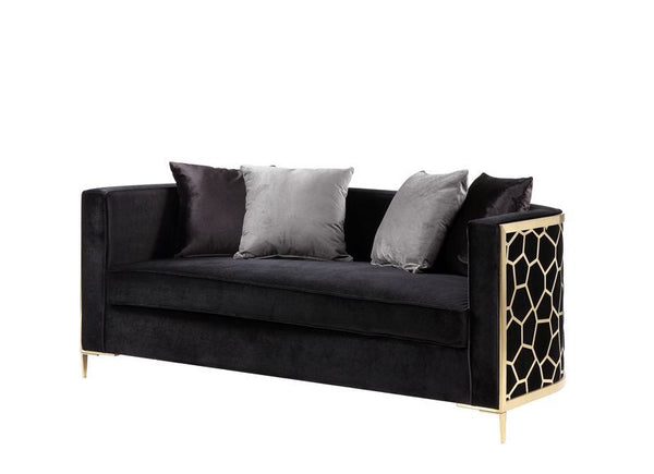 Fergal - Loveseat - Black Velvet & Gold Finish