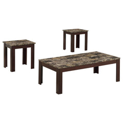 Rhodes - 3 Piece Faux Marble Top Coffee Table Set - Brown