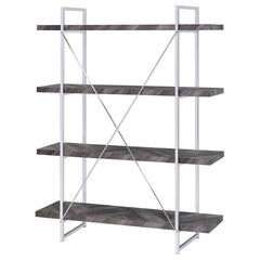 Grimma - 4-Shelf Bookshelf - Rustic Gray And Chrome